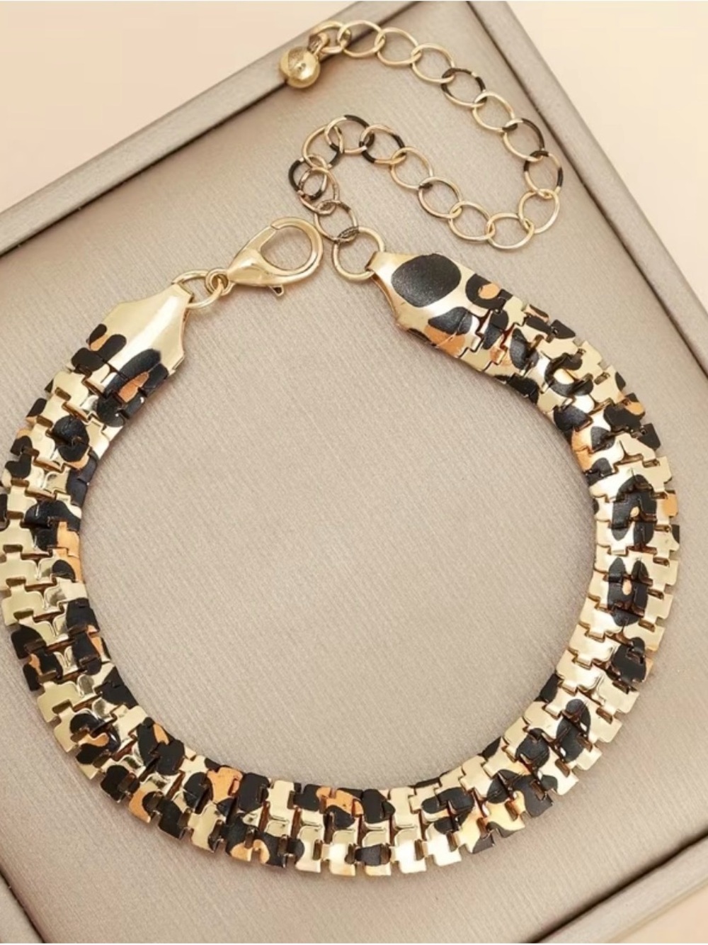 Gold-tone Chain Bracelet Women’s Gold and Black Animal Print Patterned NIP